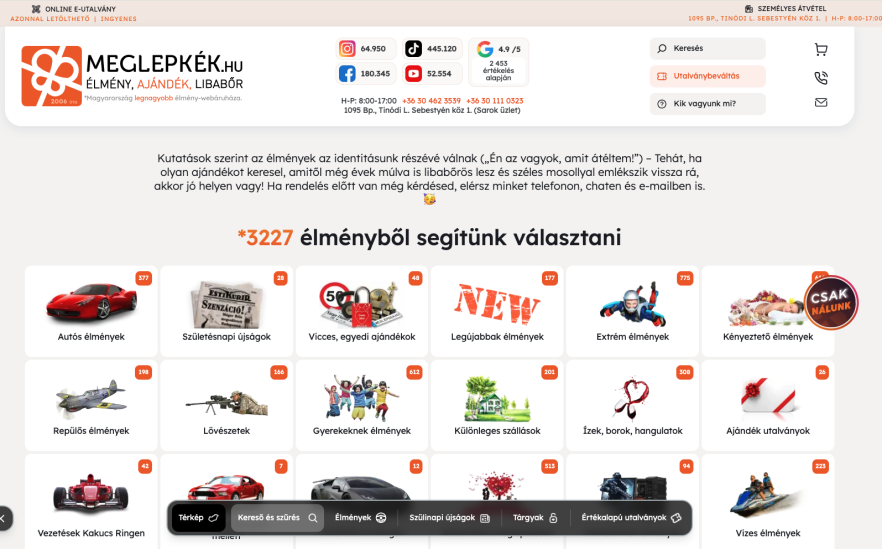 Meglepkék.hu Élményajándékok Webáruháza
